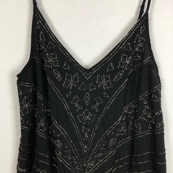 Free People Embellished Mini Slip Dress Size Medium Black Sleeveless Beaded - Picture 4 of 10